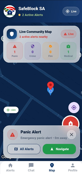 SafeBlock live map screen